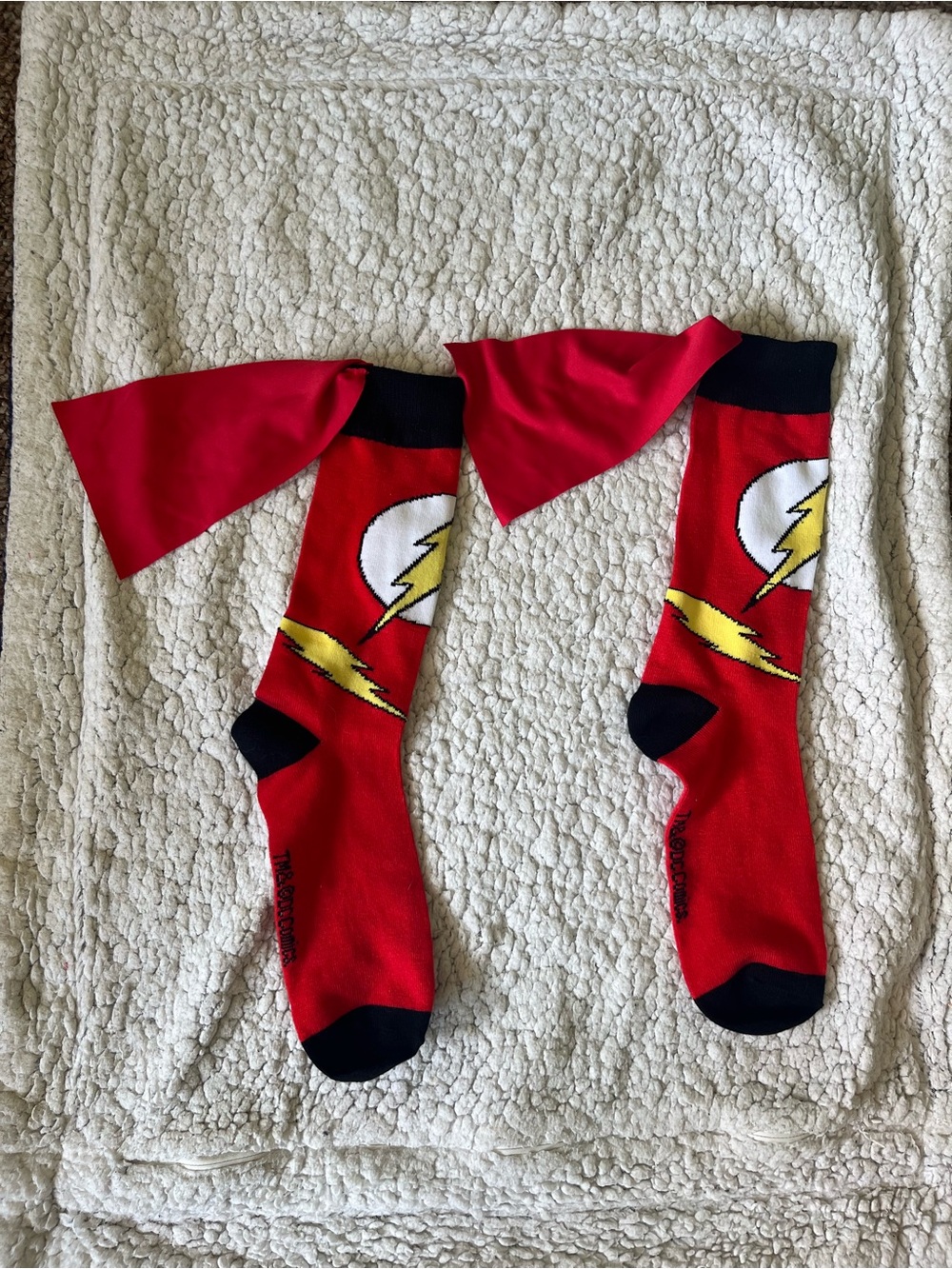 Marvel Red and Yellow Flash Lightning Crew Socks with Flags Accents